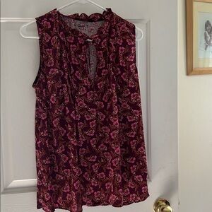 LOFT Maroon and Rose Floral Blouse